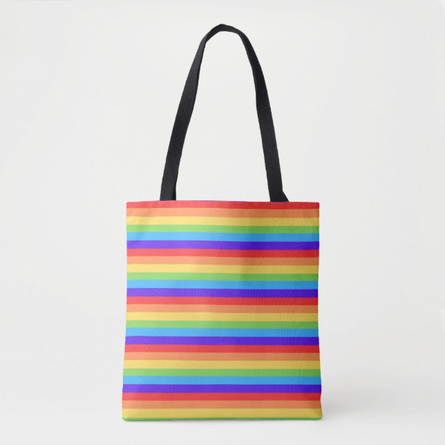 Bolsa Tote Listras Cor de Arco-íris Intensas (Frente)