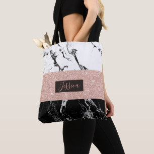 Bolsa Tote Listras cor-de-rosa do ouro do mármore branco