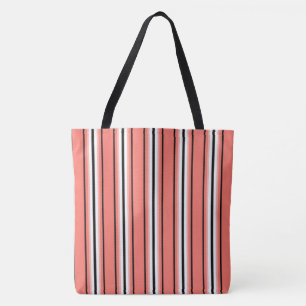 Bolsa Tote Listras, coral, preto & branco modernos do meio