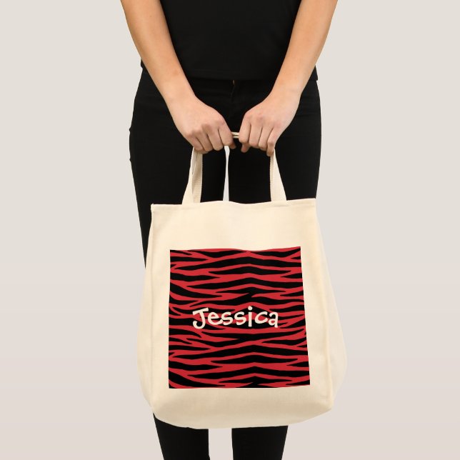 Bolsa Tote Listras de Animal Selvagem Zebra Vermel (Frente (produto))