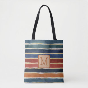 Bolsa Tote Listras de Aquarela Bloco de Cor Bege Monograma