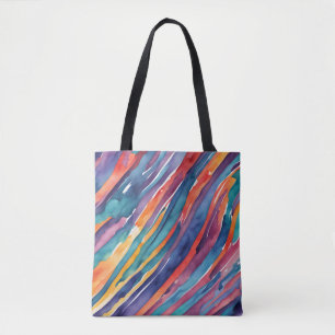 Bolsa Tote Listras de Aquarela Laranja, Rosa Azul Verde Roxo