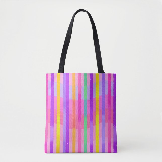 Bolsa Tote Listras de Arco-íris Pastel Fofo (Frente)