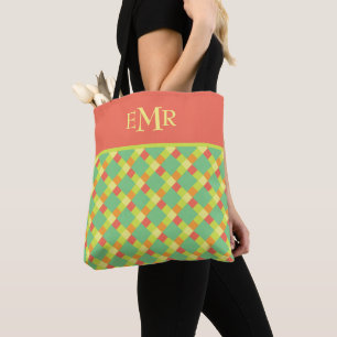 Bolsa Tote Listras de Azulejos Monograma de Verão Suave
