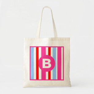Bolsa Tote Listras de Bala Rosa e Azul com Monograma