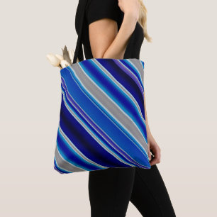 Bolsa Tote Listras de Bege Azul e Lavanda