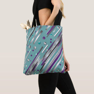 Bolsa Tote Listras de bolinhas verdes menta e roxas
