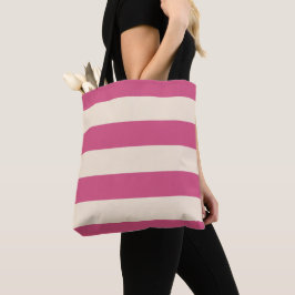 Bolsa Tote Listras de Branco Antigo e Rosa Místico
