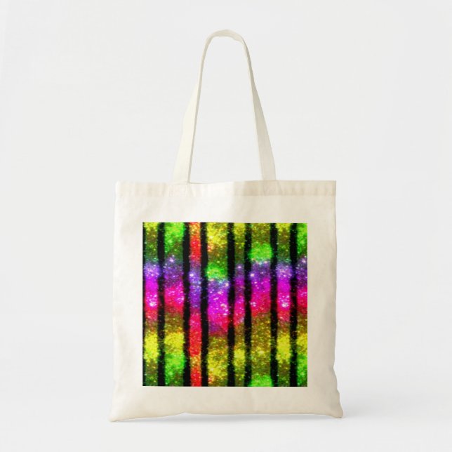 Bolsa Tote Listras de Brilho Arco-Íris Neon (Frente)