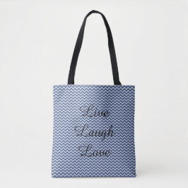 Bolsa Tote Listras de Chevron Prata e Azul