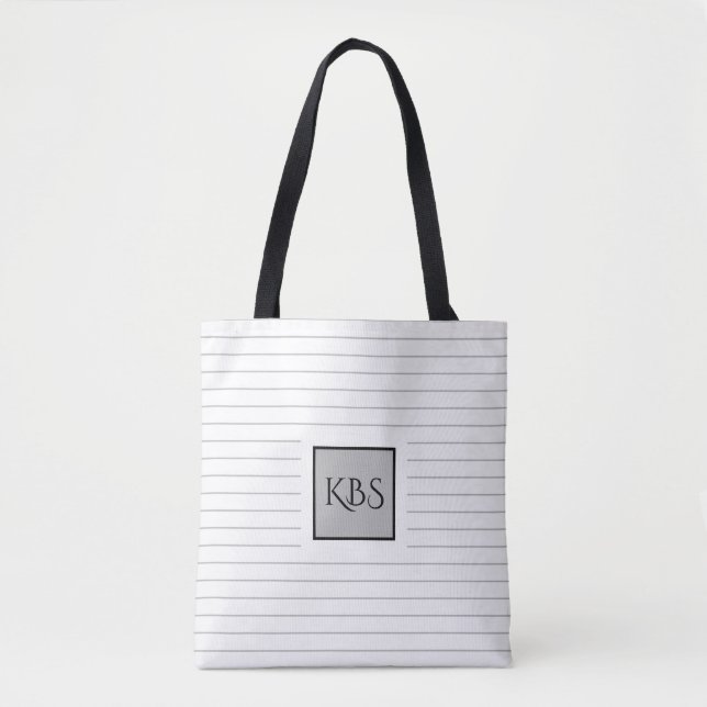 Bolsa Tote Listras de cinza chic com monograma (Frente)