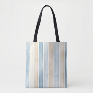 Bolsa Tote Listras de Creme Azul da Praia