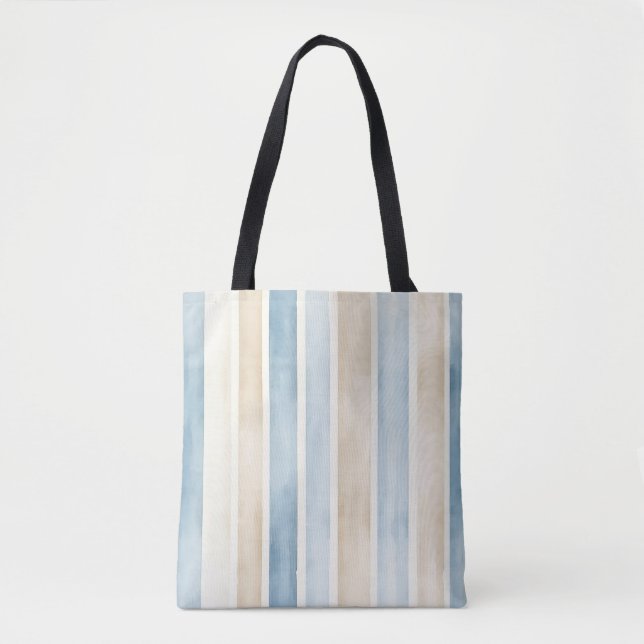 Bolsa Tote Listras de Creme Azul da Praia (Frente)