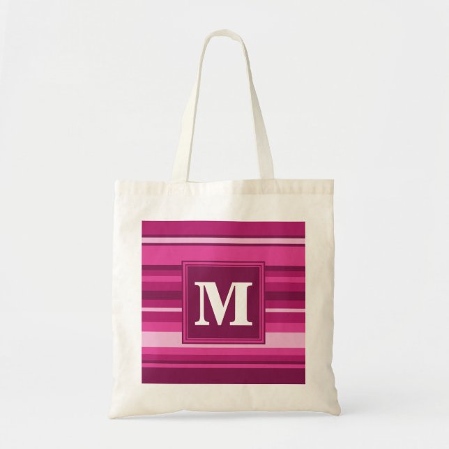 Bolsa Tote Listras de fochsia monograma (Frente)