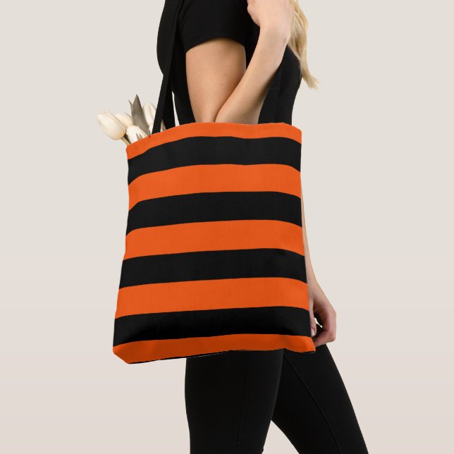 Bolsa Tote Listras de Halloween pretas e laranjas (Close Up)