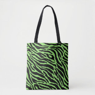 Bolsa Tote Listras de Impressão de Animais Verdes e Pretos