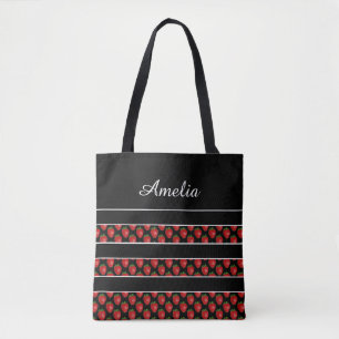 Bolsa Tote Listras de Morango Preta Personalizada