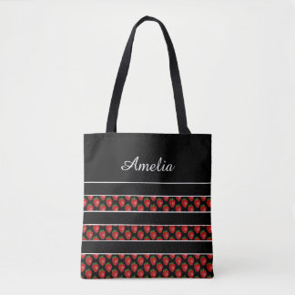 Bolsa Tote Listras de Morango Preta Personalizada
