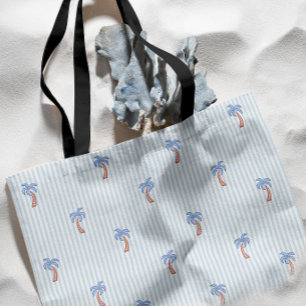 Bolsa Tote Listras de Palmeira Azulejo Riviera Costeira