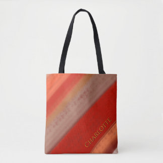 Bolsa Tote Listras de Pêssego Terracota Nome Personalizado