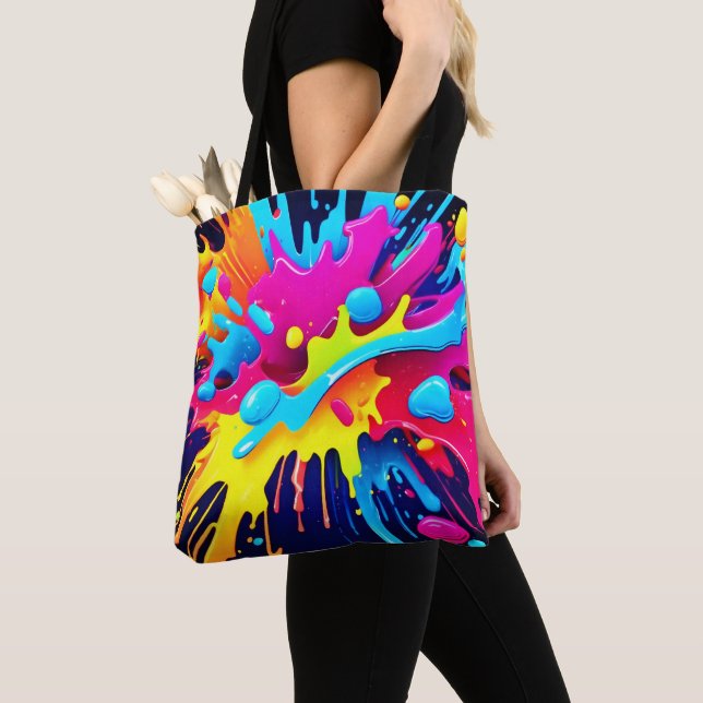 Bolsa Tote Listras de Pintura Fluorescentes Dinâmicas (Close Up)