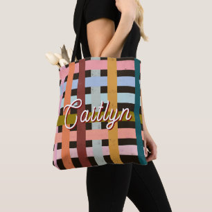 Bolsa Tote Listras de Rolo de Trama de Cesta Personalizadas