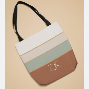 Bolsa Tote Listras de Terracota Sage com Monograma Personaliz