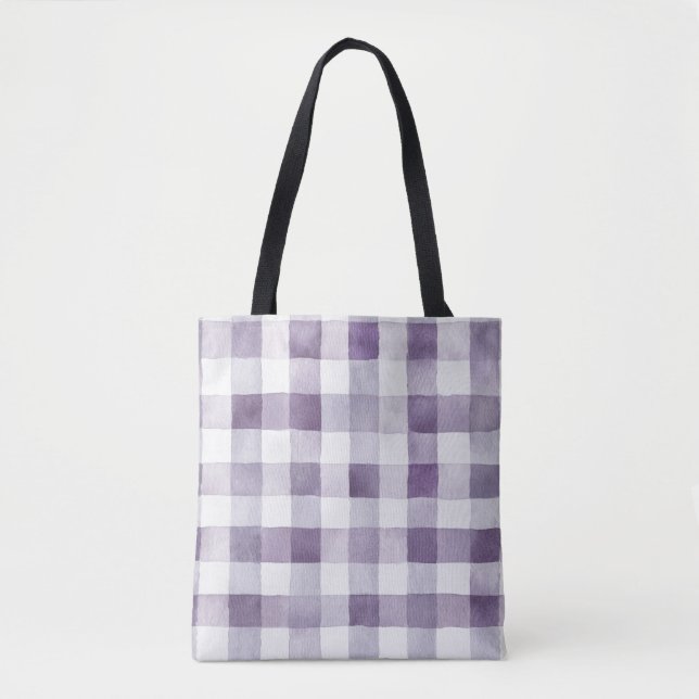 Bolsa Tote Listras de Xadrez Branco Roxo (Frente)