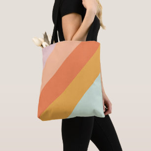 Bolsa Tote Listras Diagonais Coloridas Retro Doce Pastel