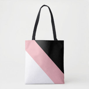 Bolsa Tote Listras Diagonais Modernas em Preto e Rosa