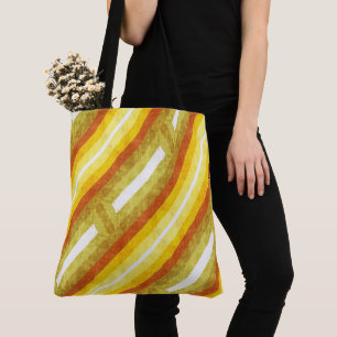 Bolsa Tote Listras Diagonais Retrô em Amarelo e Laranja