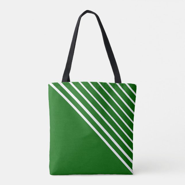 Bolsa Tote Listras diagonais verdes modernas e elegantes (Verso)
