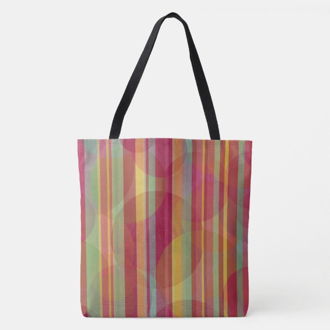 Bolsa Tote Listras e círculos multicoloridos (Frente)