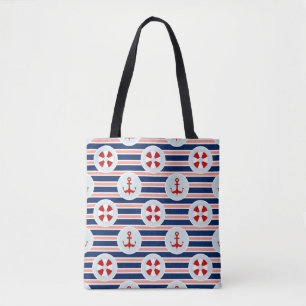 Bolsa Tote Listras e teste padrão de pontos náuticos