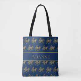 Bolsa Tote Listras em Azul e Dourado