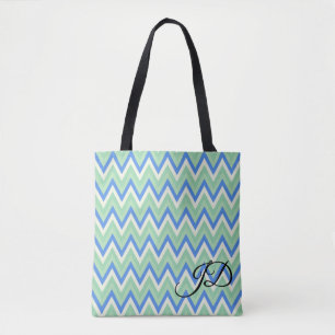 Bolsa Tote Listras em Chevron Azul Verde e Branco