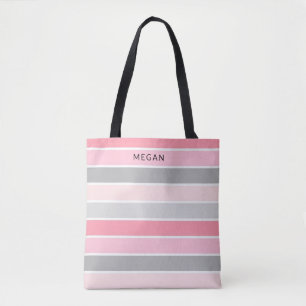 Bolsa Tote Listras Femininas Rosa com o seu nome
