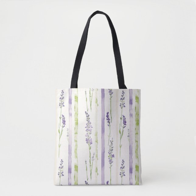 Bolsa Tote Listras Florais de Lavanda   (Frente)