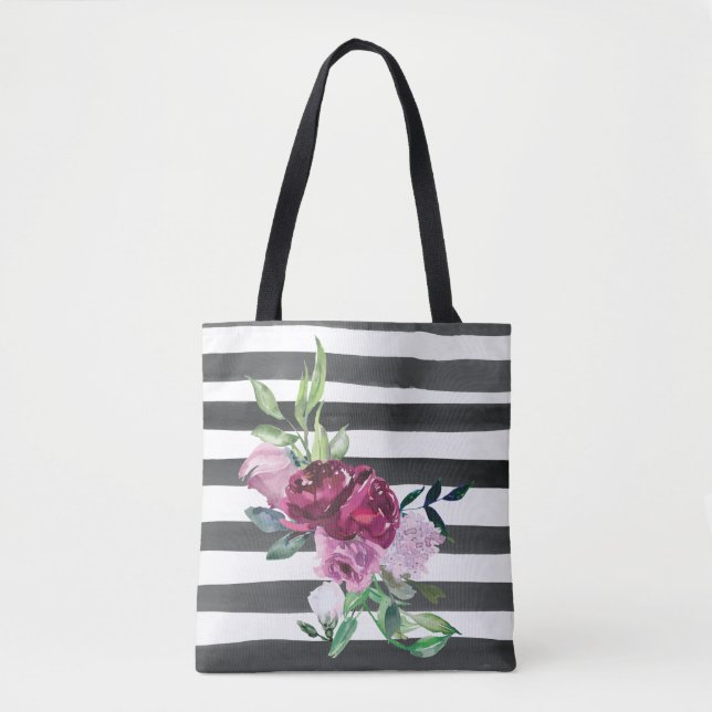 Bolsa Tote Listras Florais Preto e Branco (Frente)