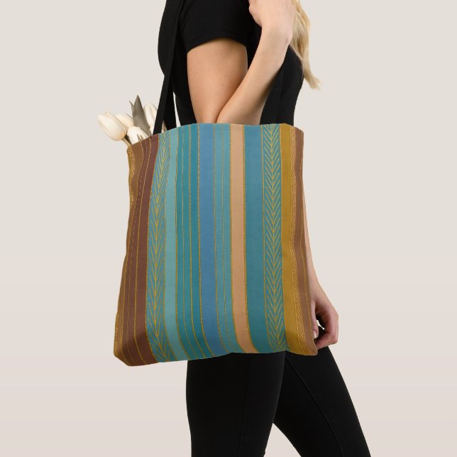 Bolsa Tote Listras Futurísticas Atômicas de Meados do Século  (Close Up)