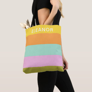 Bolsa Tote Listras Geométricas Lindas Pastéis Brilhantes Pers