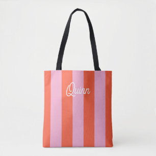 Bolsa Tote Listras grossas rosa e vermelho monogramadas