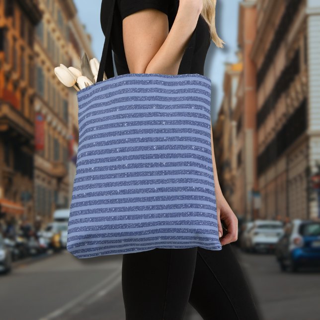 Bolsa Tote Listras Horizontais em Glitter Índigo Escuro (Criador carregado)