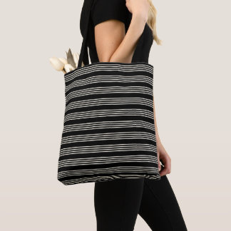 Bolsa Tote Listras Horizontais Pretas e Creme Minimalistas El