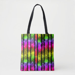 Bolsa Tote Listras Iridescentes Arco-Íris Neon