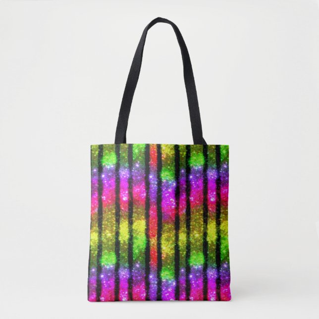 Bolsa Tote Listras Iridescentes Arco-Íris Neon (Frente)