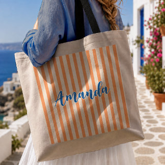 Bolsa Tote Listras Laranja Moderno das Damas de Honra Festa d