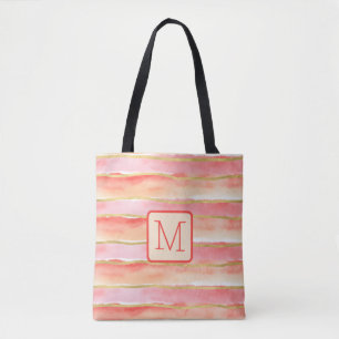 Bolsa Tote Listras Largas Bloque de Cor Laranja Monograma
