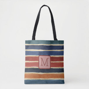 Bolsa Tote Listras largas de aquarela Bloco de cor Monograma