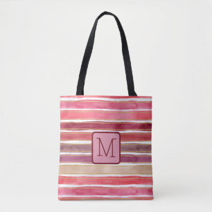 Bolsa Tote Listras largas de aquarela em bloco de cor de amei